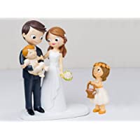 Momparler1870 Figura Novios Tarta bebé a Brazos y niña con Cesta de pétalos